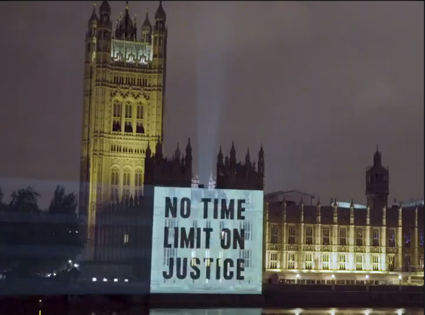 Freedom from Tortures campaign projection on the Houses of Parliament