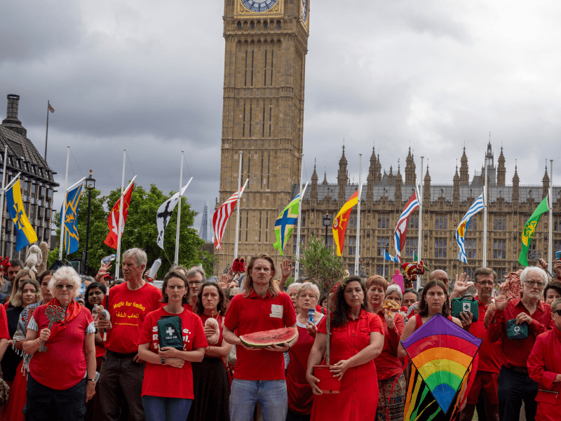 Red Line for Gaza campaigners outside the House of Parliament