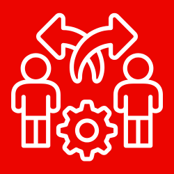 Icon with two people, arrows and a cog circle.