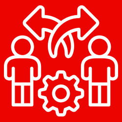 Icon with two people, arrows and a cog circle.